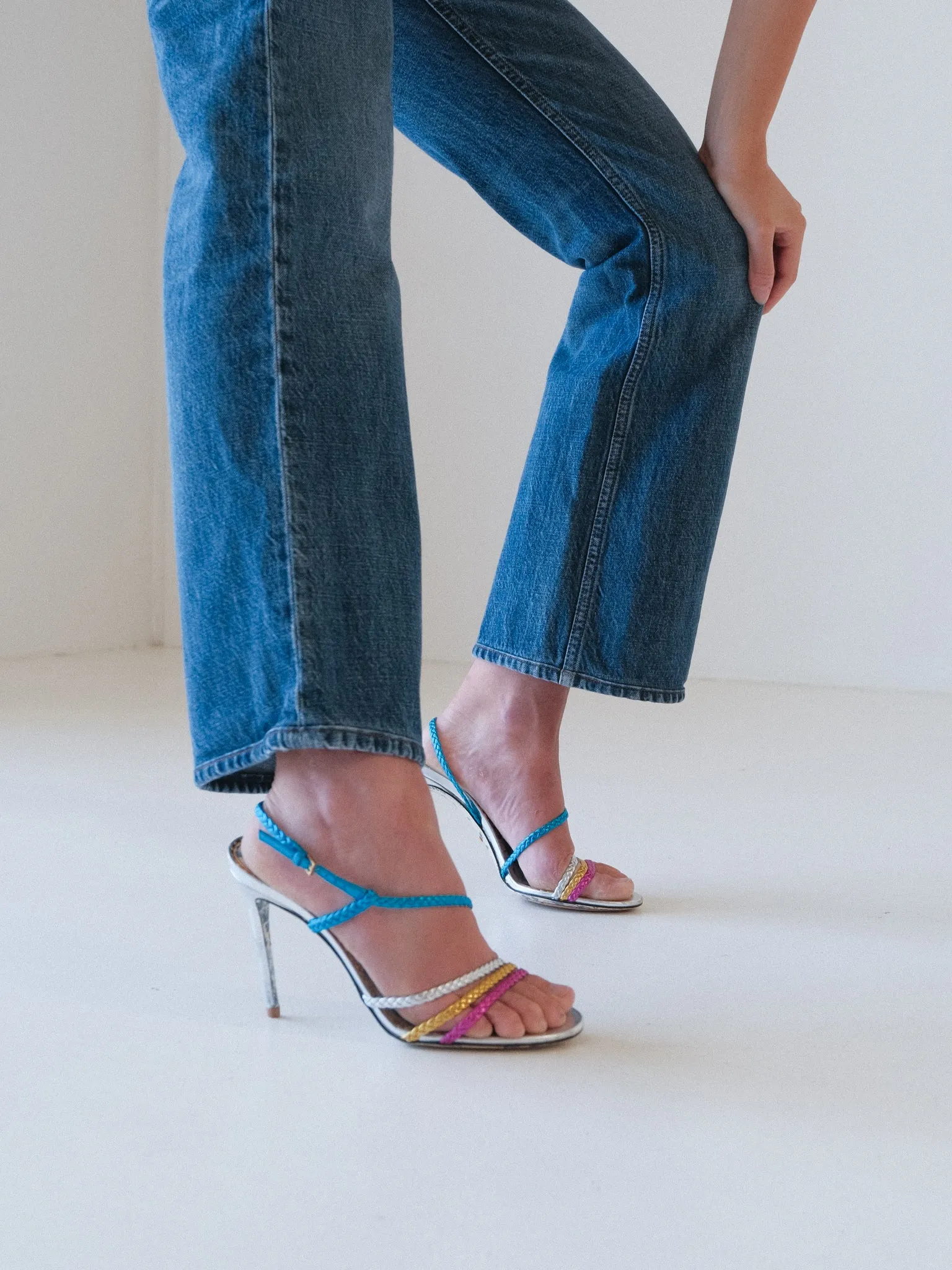 'Haines' Braided Leather Heels, Size 38.5