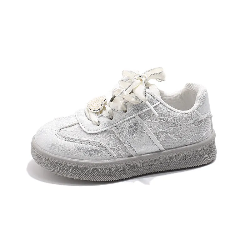 Heart Applique Embroidered Detailed Velcro Closure Sneakers - Grey