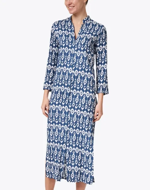 Indigo Ikat Print Duster Dress