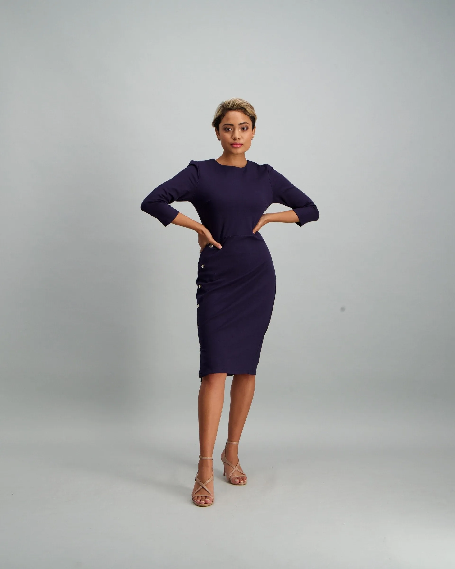 Ladies Studded Detail Bodycon Dress - Navy