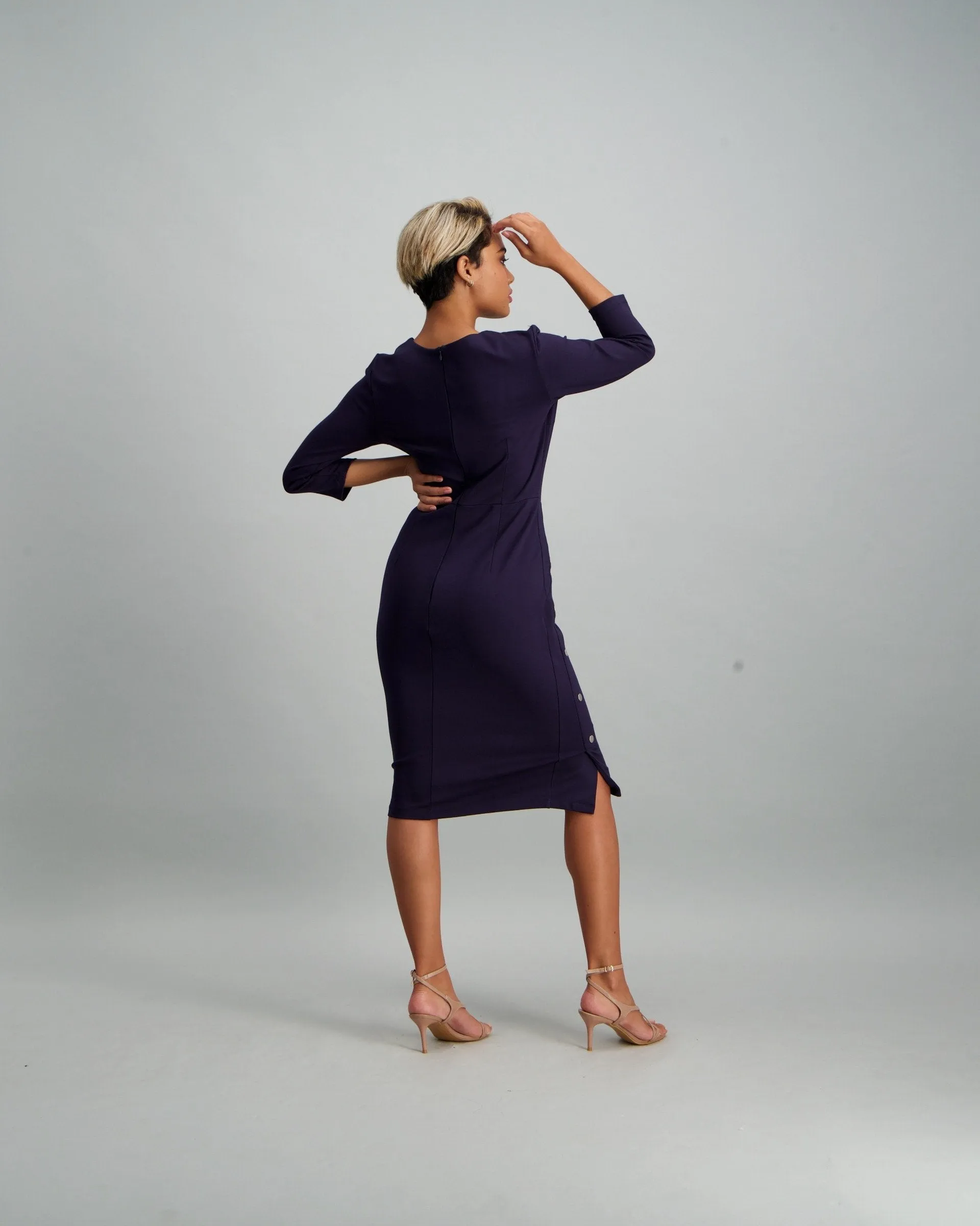 Ladies Studded Detail Bodycon Dress - Navy