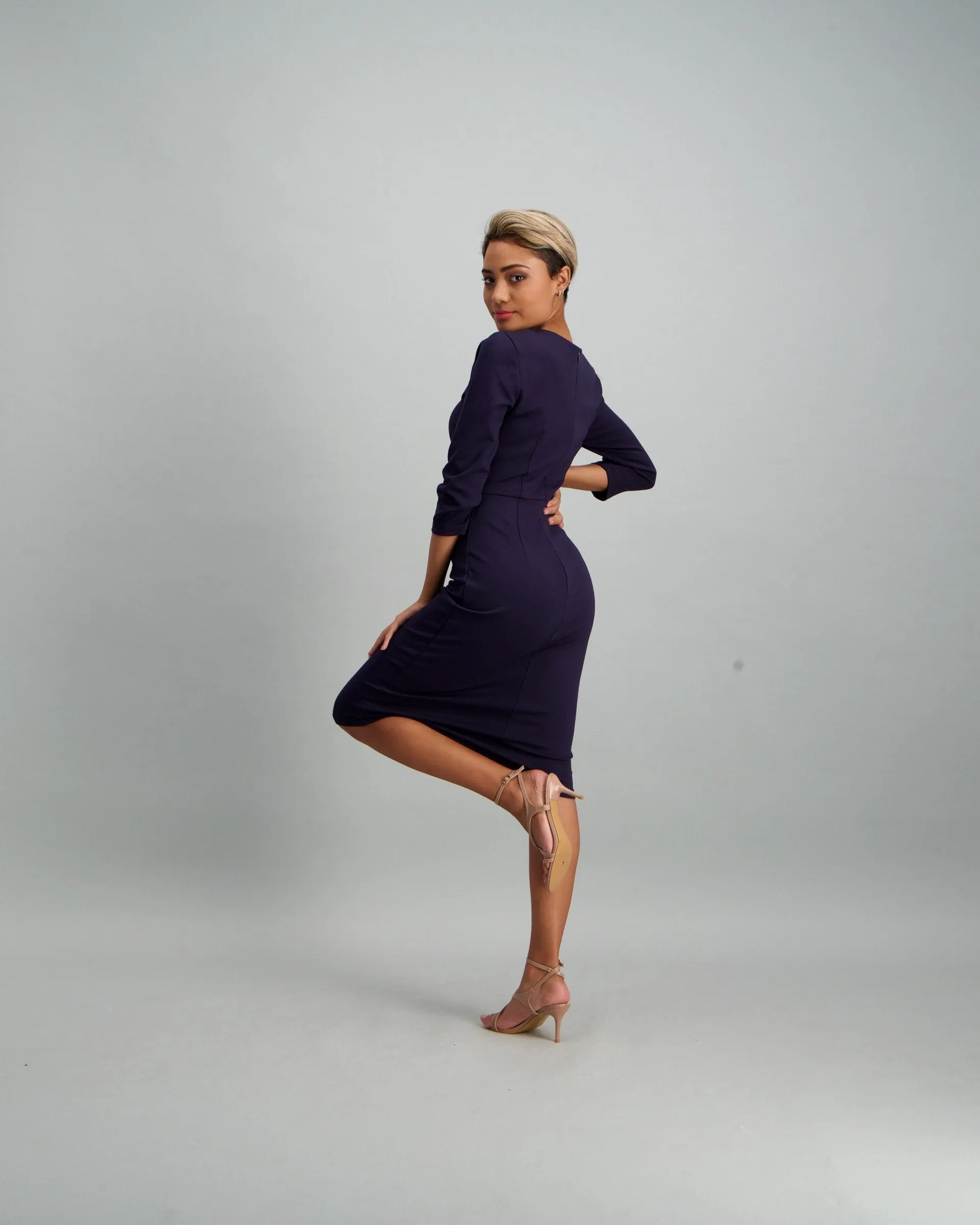 Ladies Studded Detail Bodycon Dress - Navy