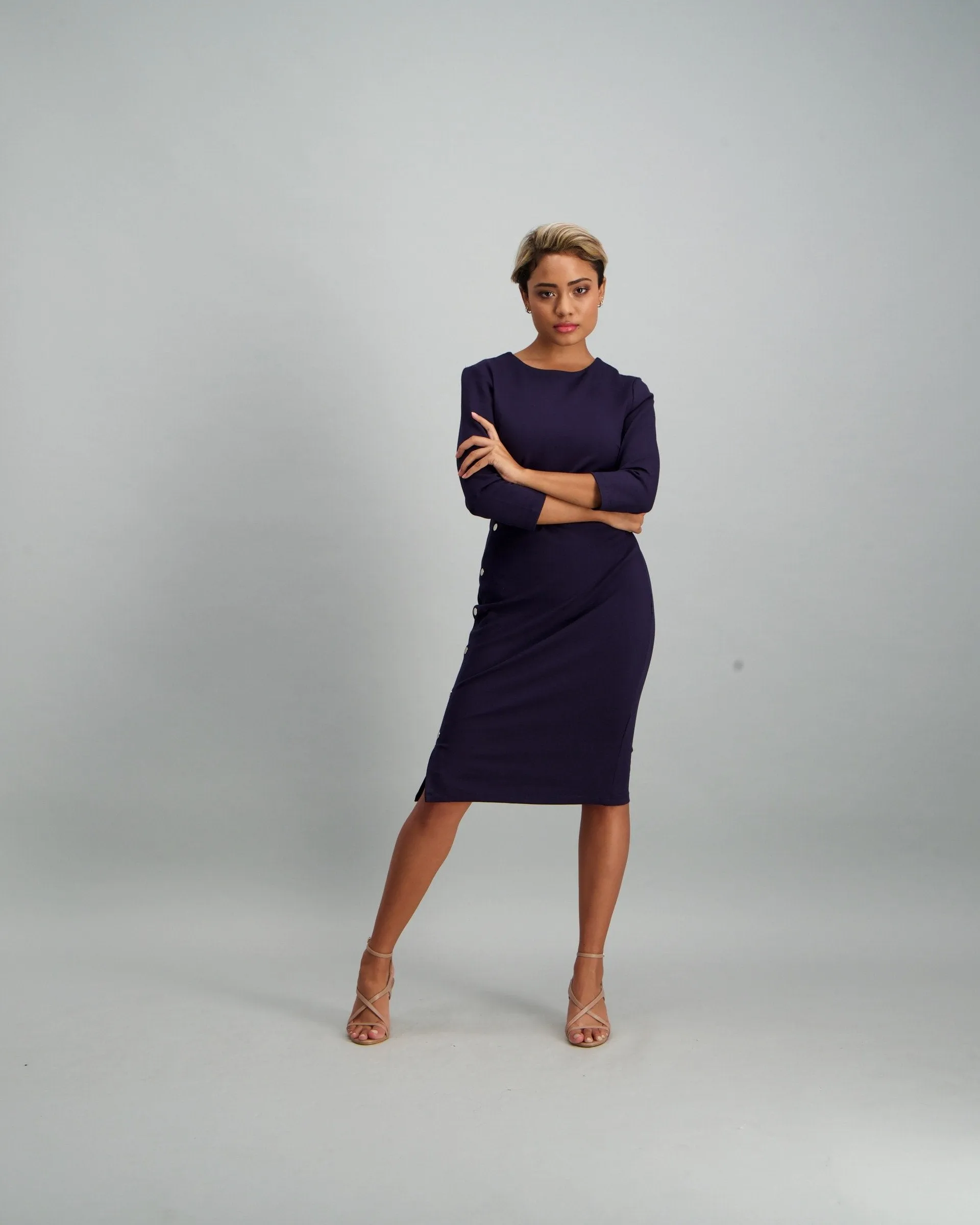 Ladies Studded Detail Bodycon Dress - Navy