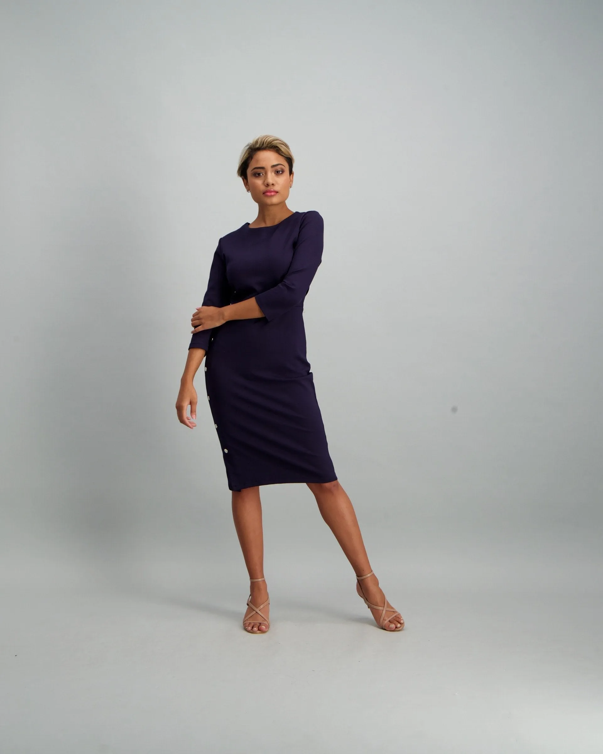 Ladies Studded Detail Bodycon Dress - Navy