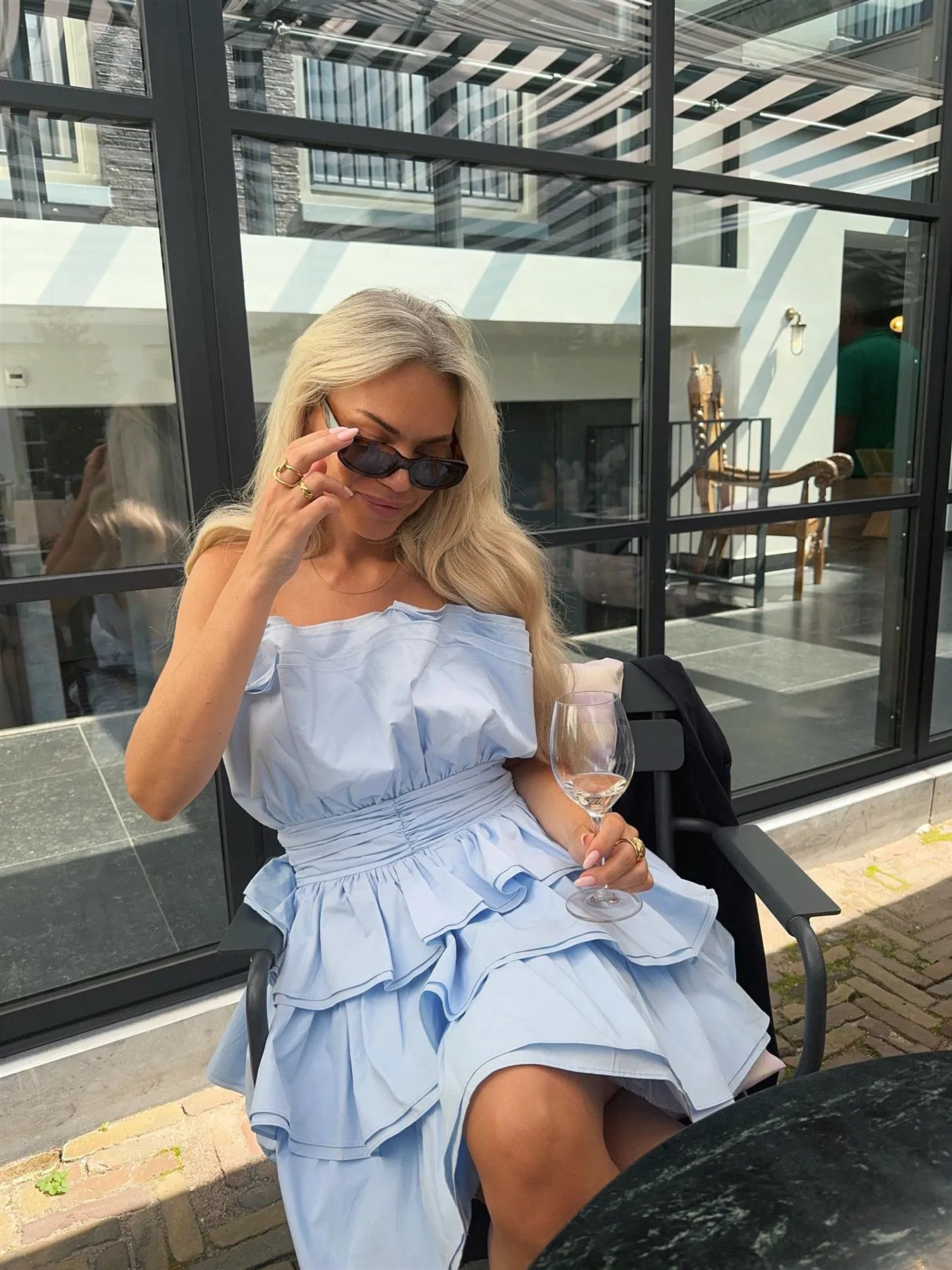 Light Blue Tiered Pleated Mini-Dress