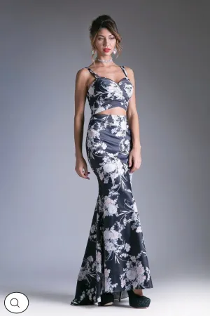 Lily’s Floral Print Long Fitted Gown #CF156