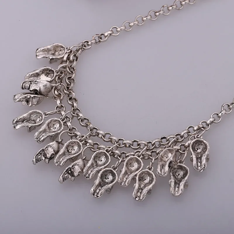 Link Chain Necklace w/ Layers of Skulls