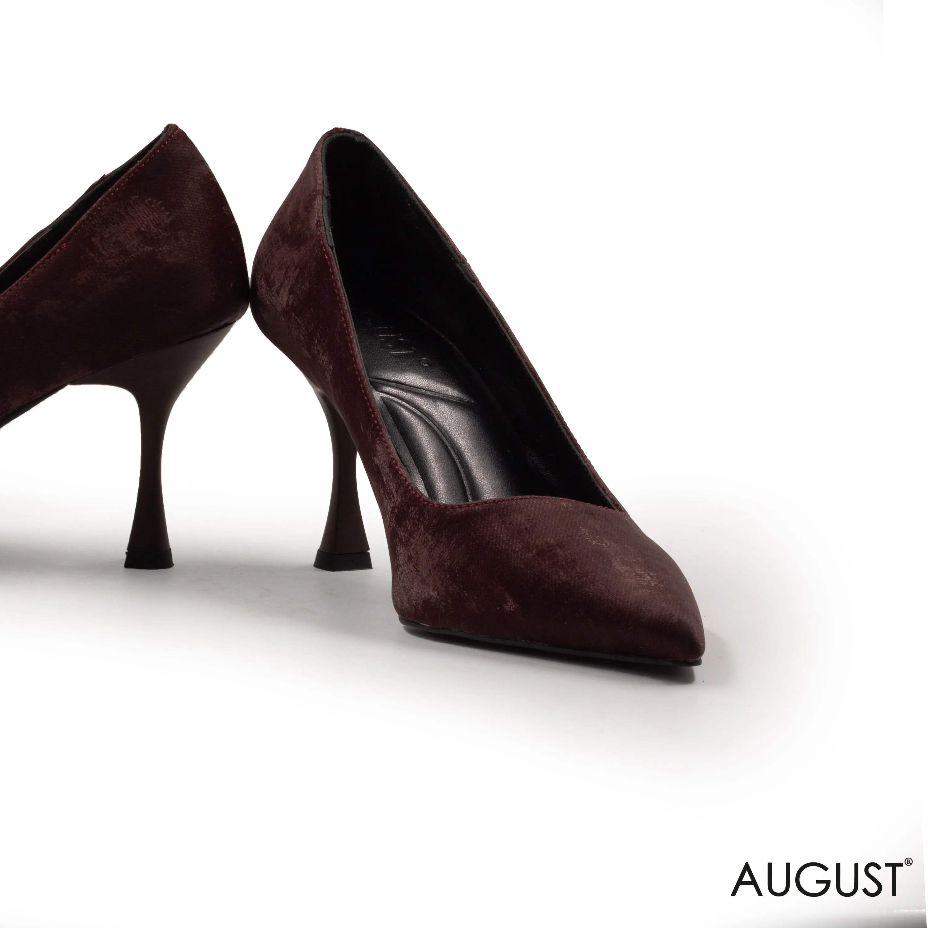 MAROON TEXTURED MID-HEEL SHOES