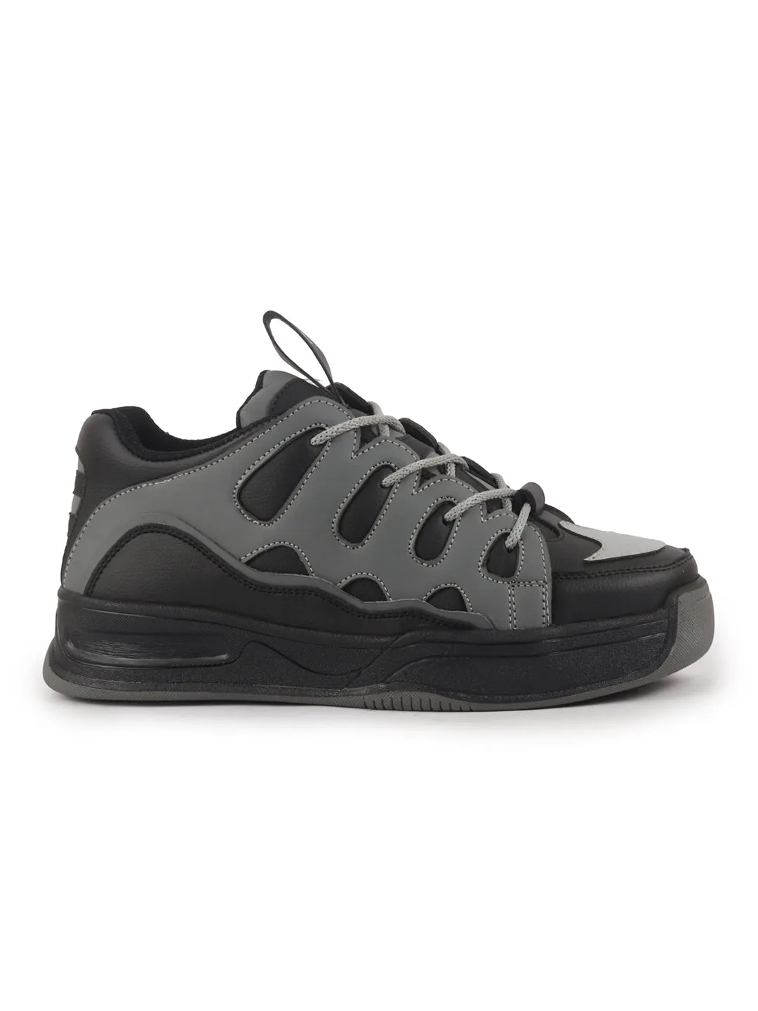 Men Black Retro Streetwear Chunky Rugged Sneakers | Heavy Duty Gen-Z Korean Casual Shoes | Memory Cushioned Insole