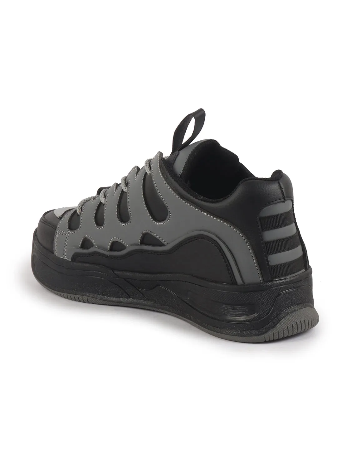 Men Black Retro Streetwear Chunky Rugged Sneakers | Heavy Duty Gen-Z Korean Casual Shoes | Memory Cushioned Insole