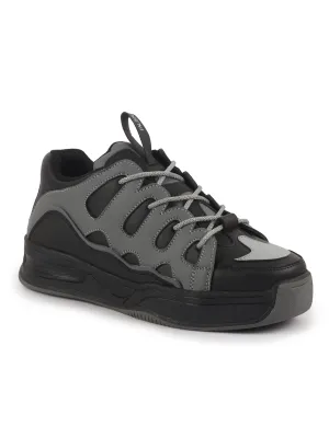 Men Black Retro Streetwear Chunky Rugged Sneakers | Heavy Duty Gen-Z Korean Casual Shoes | Memory Cushioned Insole