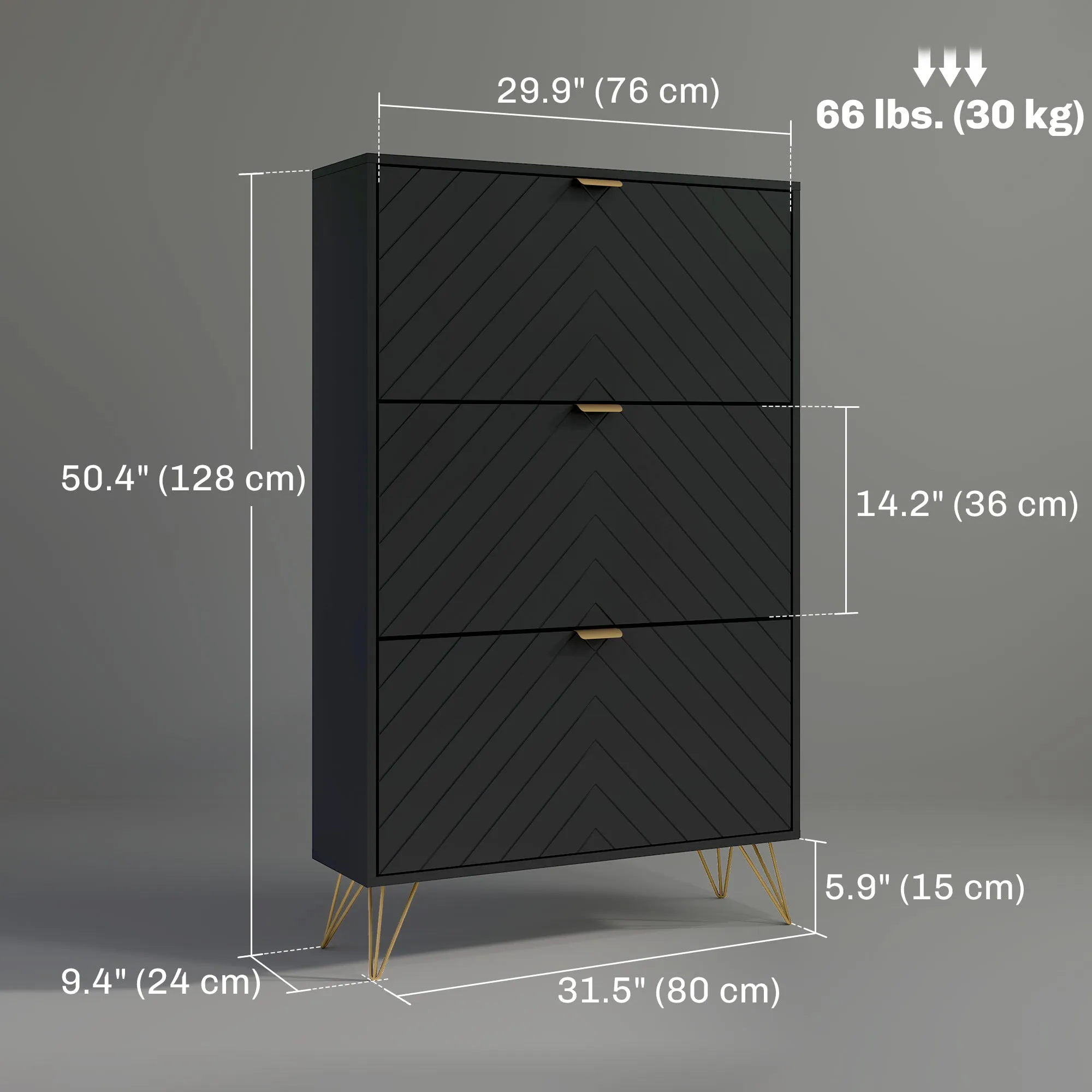 Modern Shoe Storage Cabinet with 3 Flip Drawers for 18 Pairs, Narrow Shoe Organizer for Entryway, Hallway, Black