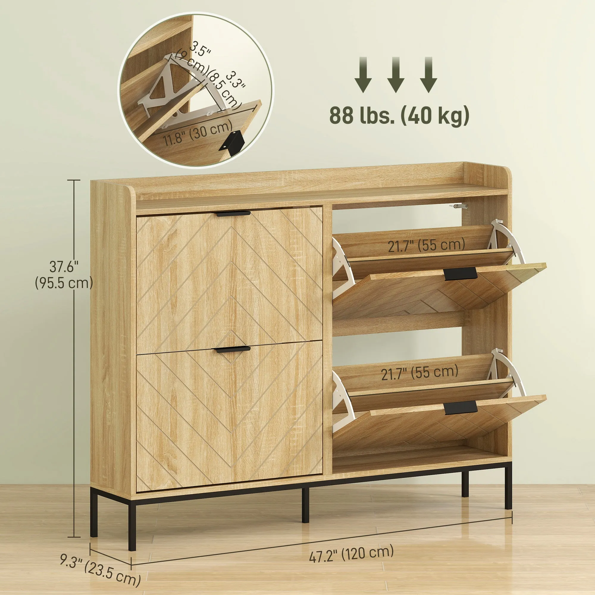 Narrow Shoe Storage Cabinet, Modern Slim Shoe Cabinet with 4 Flip Drawers, 16 Pairs of Shoes for Hallway, Entryway, Oak