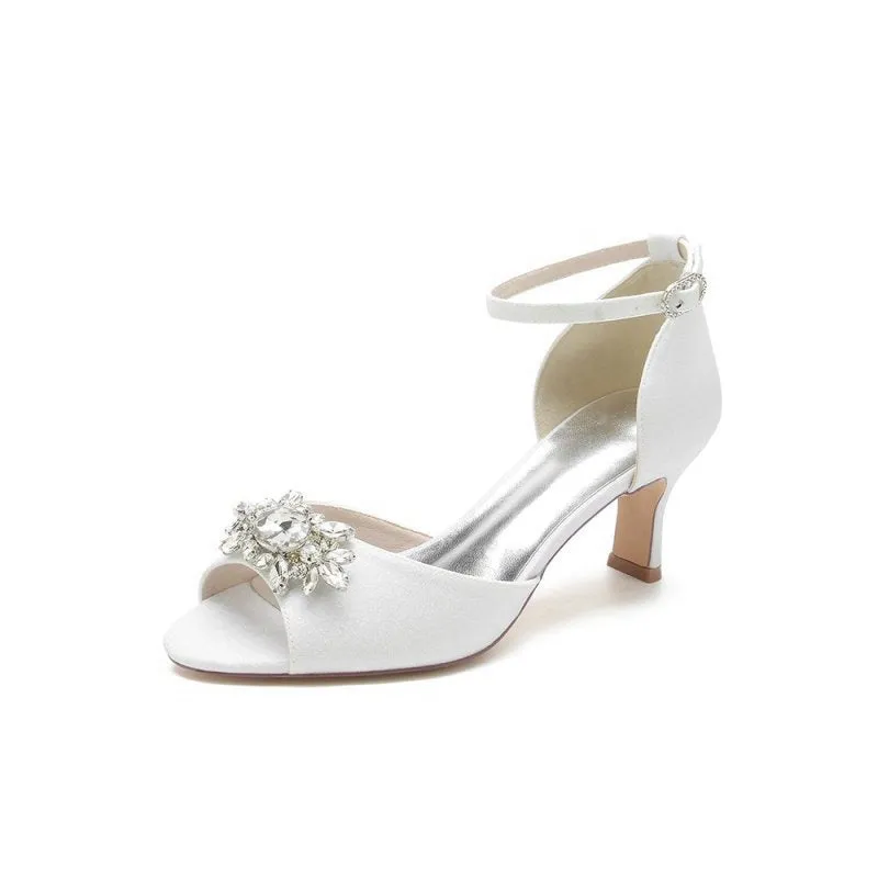 Peep Toe Glitter Strap Buckle Stiletto Heels With Rhinestone