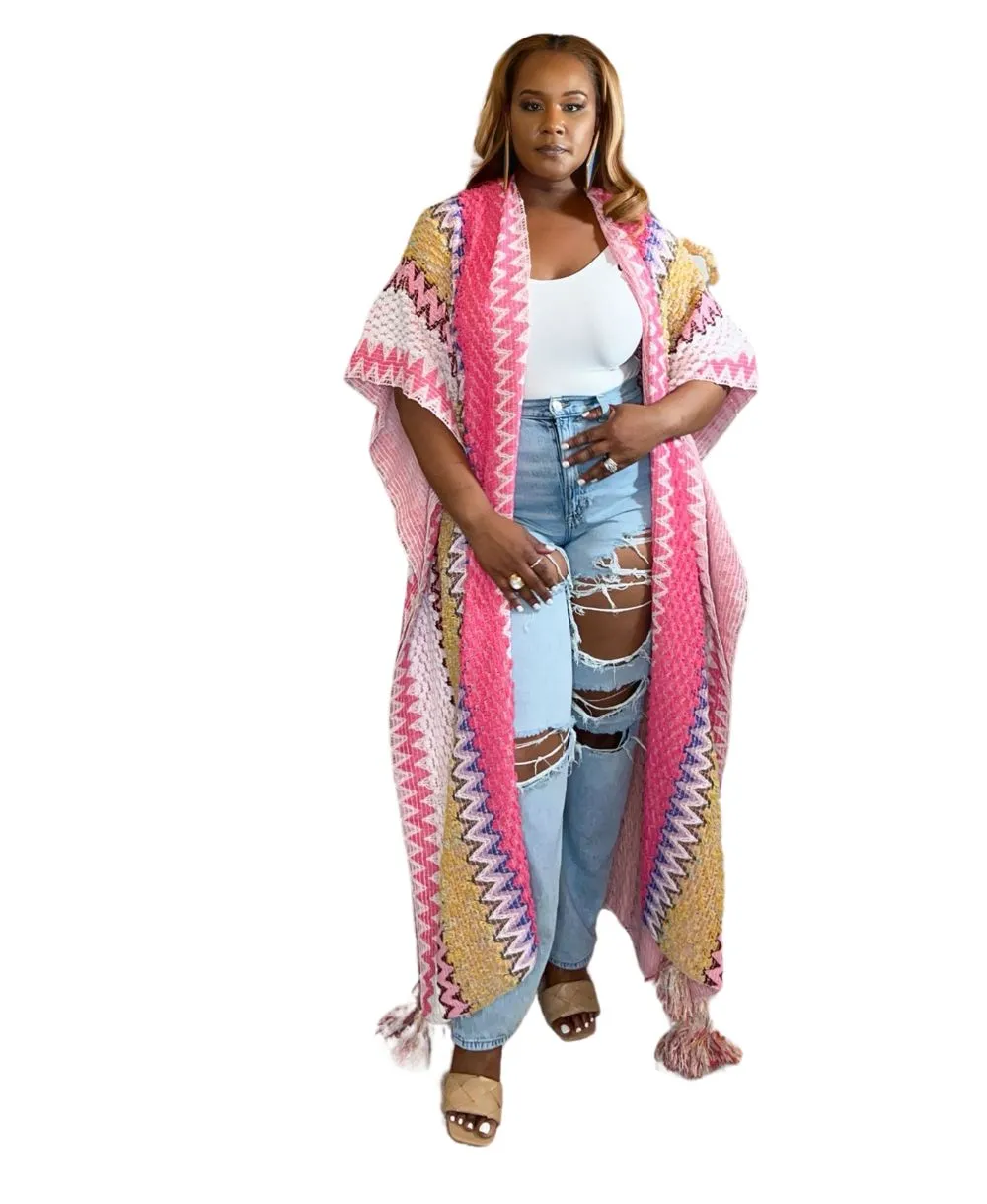 Pink Crochet Kimono