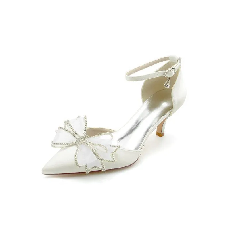 Pointed Toe Ankle Strap Wedding Shoes with Bow