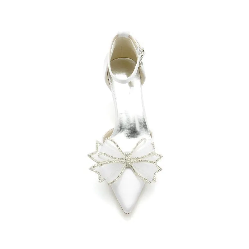 Pointed Toe Ankle Strap Wedding Shoes with Bow