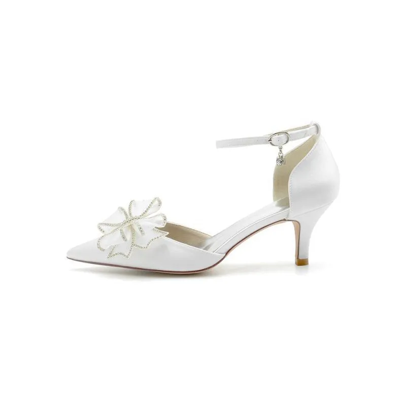 Pointed Toe Ankle Strap Wedding Shoes with Bow