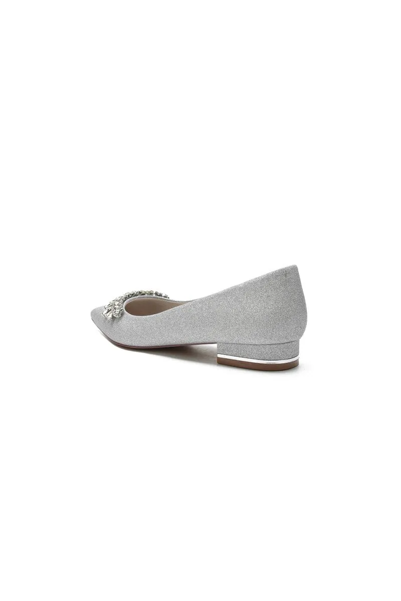 Pointed Toe Glitter Low Heels With Rhinestone