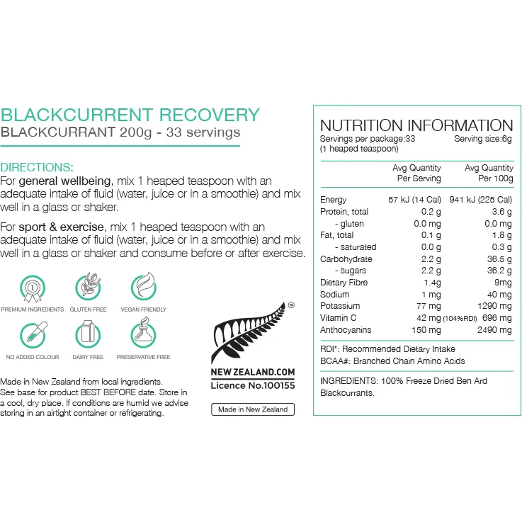 Pure Sports Nutrition - Pure Blackcurrant Recovery 200g Pouch