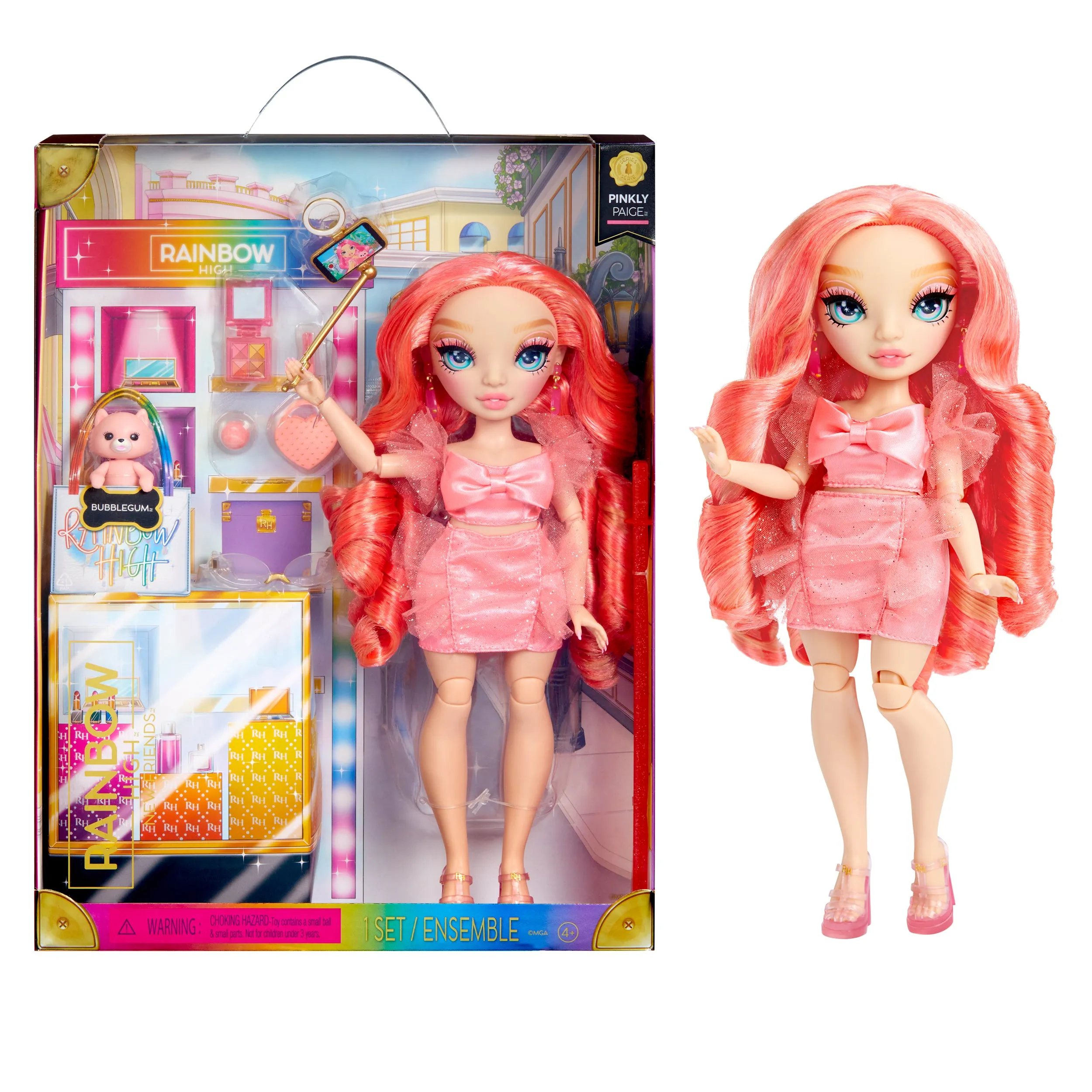 Rainbow High Pinkly Pink Fashion Doll with Outfit, Glasses & 10  Play Accessories. Kids Gift 4-12