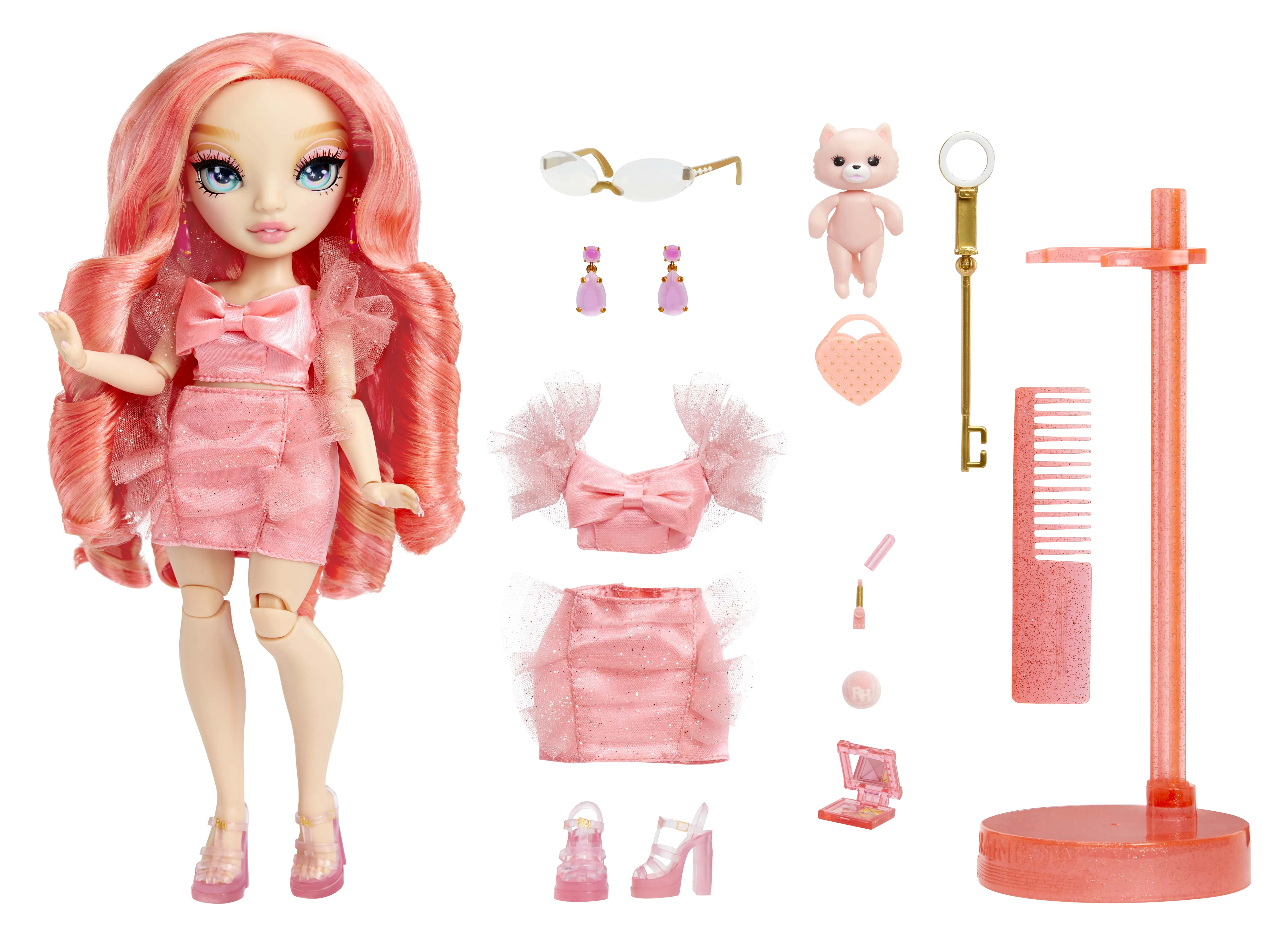Rainbow High Pinkly Pink Fashion Doll with Outfit, Glasses & 10  Play Accessories. Kids Gift 4-12