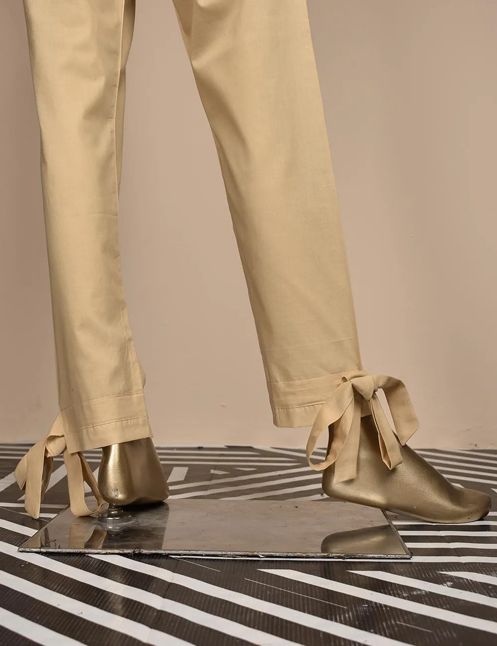 Ready To Wear Cotton Trouser With Bow Bottom - Chicsta (CT-12-Skin)