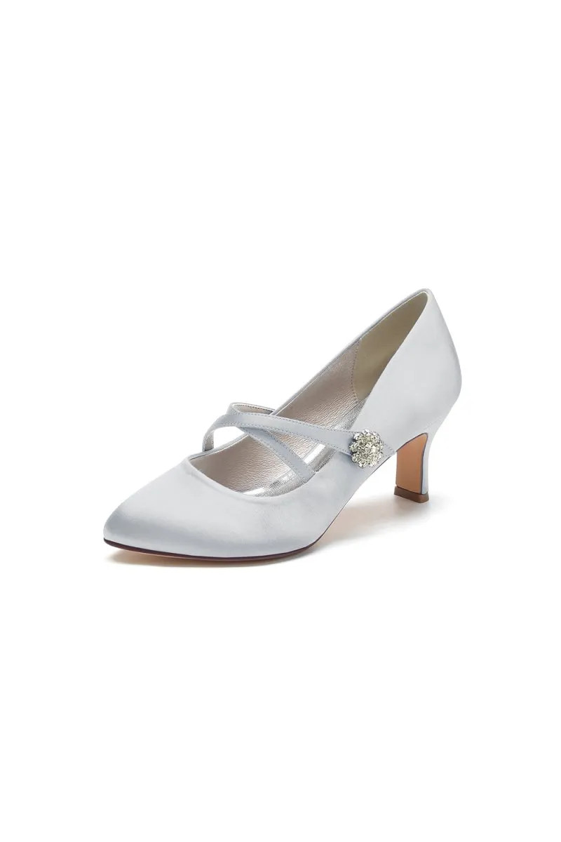 Rhinestone Pointed Toe Satin Stiletto Heels