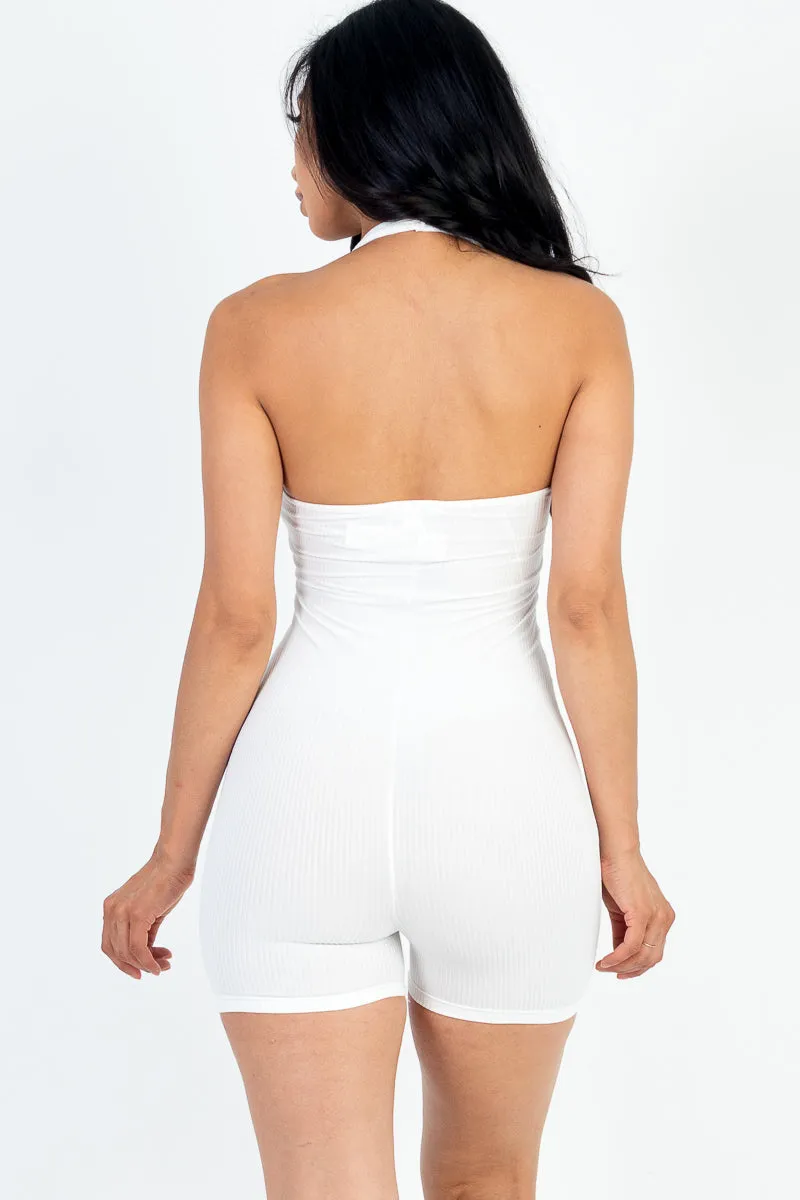 Ribbed Halter Neck Backless Romper (CAPELLA)
