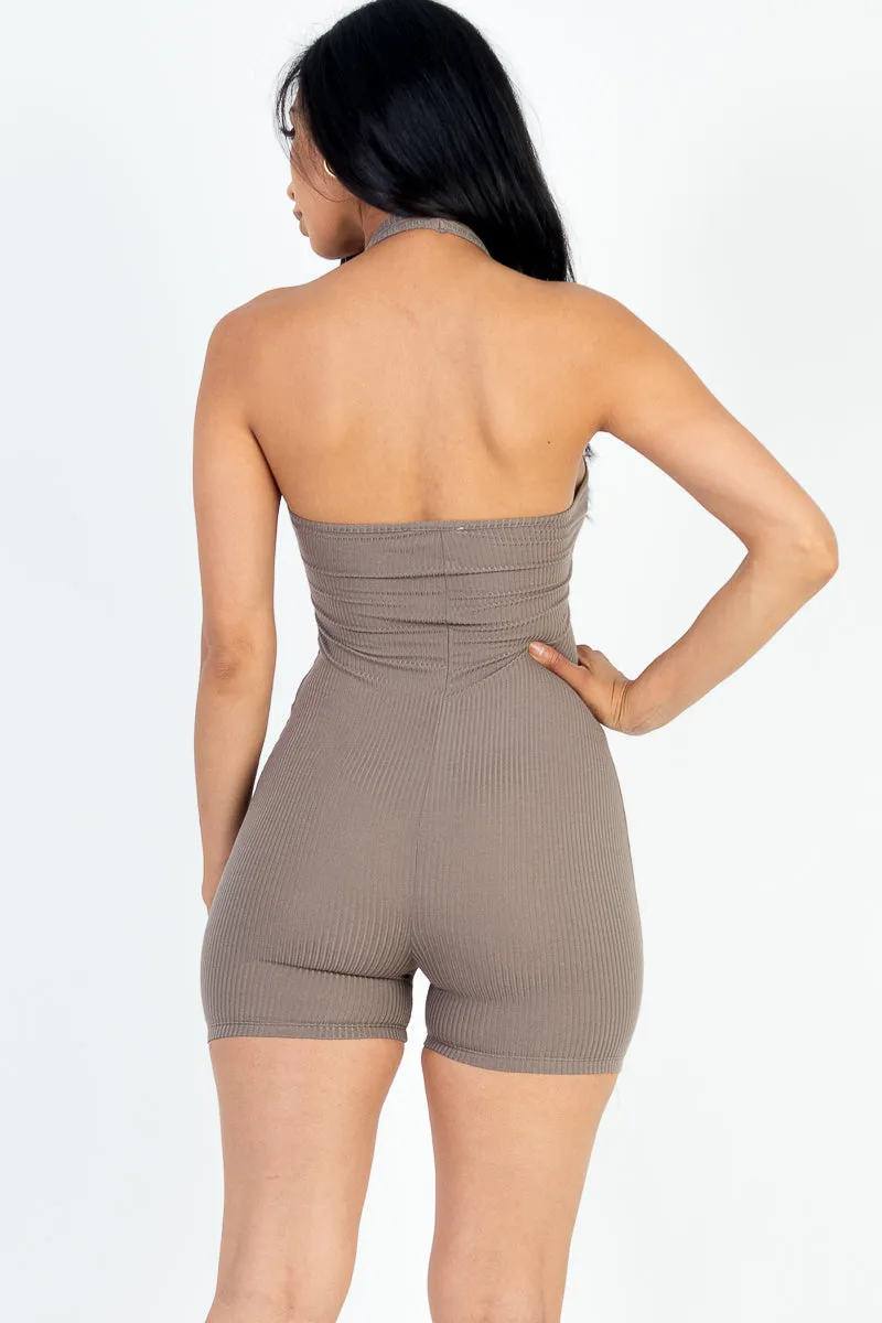 Ribbed Halter Neck Backless Romper (CAPELLA)