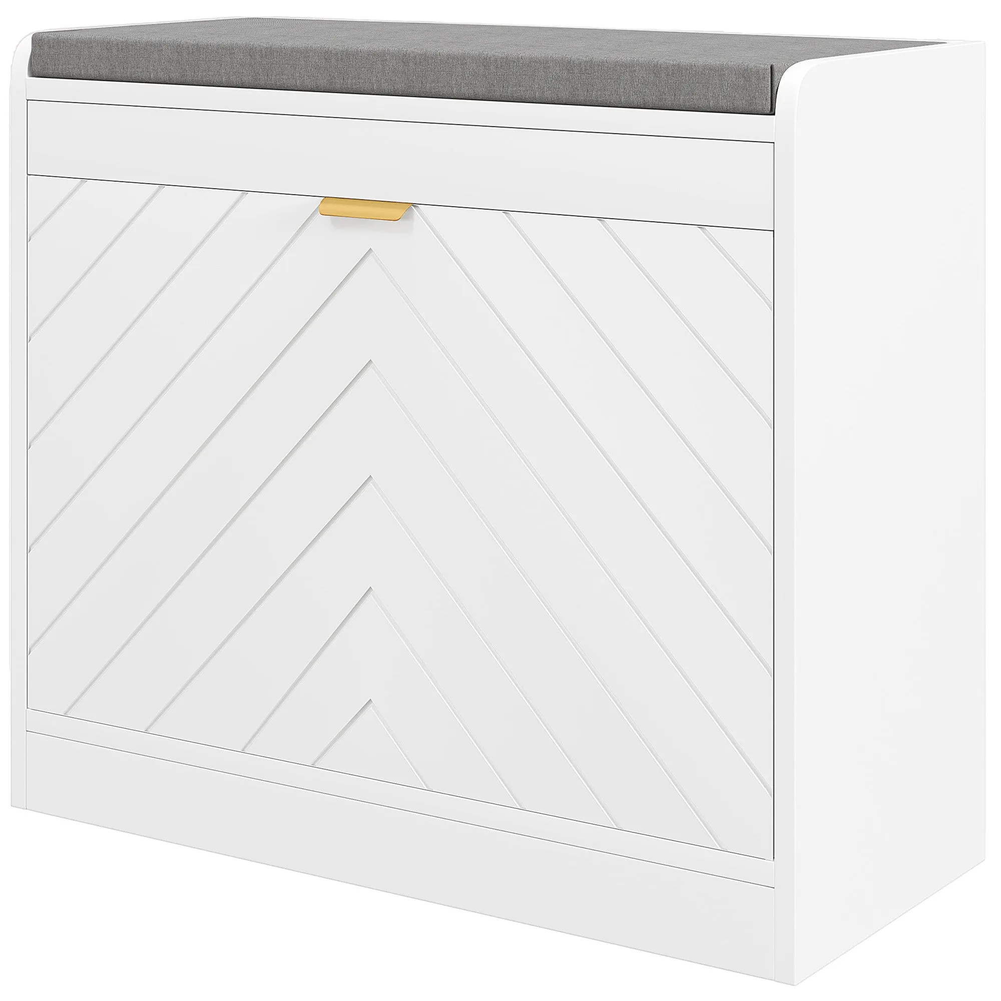 Shoe Storage with Seat, Upholstered Hallway Bench, Shoe Bench with Flip Drawer and Vent for 5 Pairs of Shoes