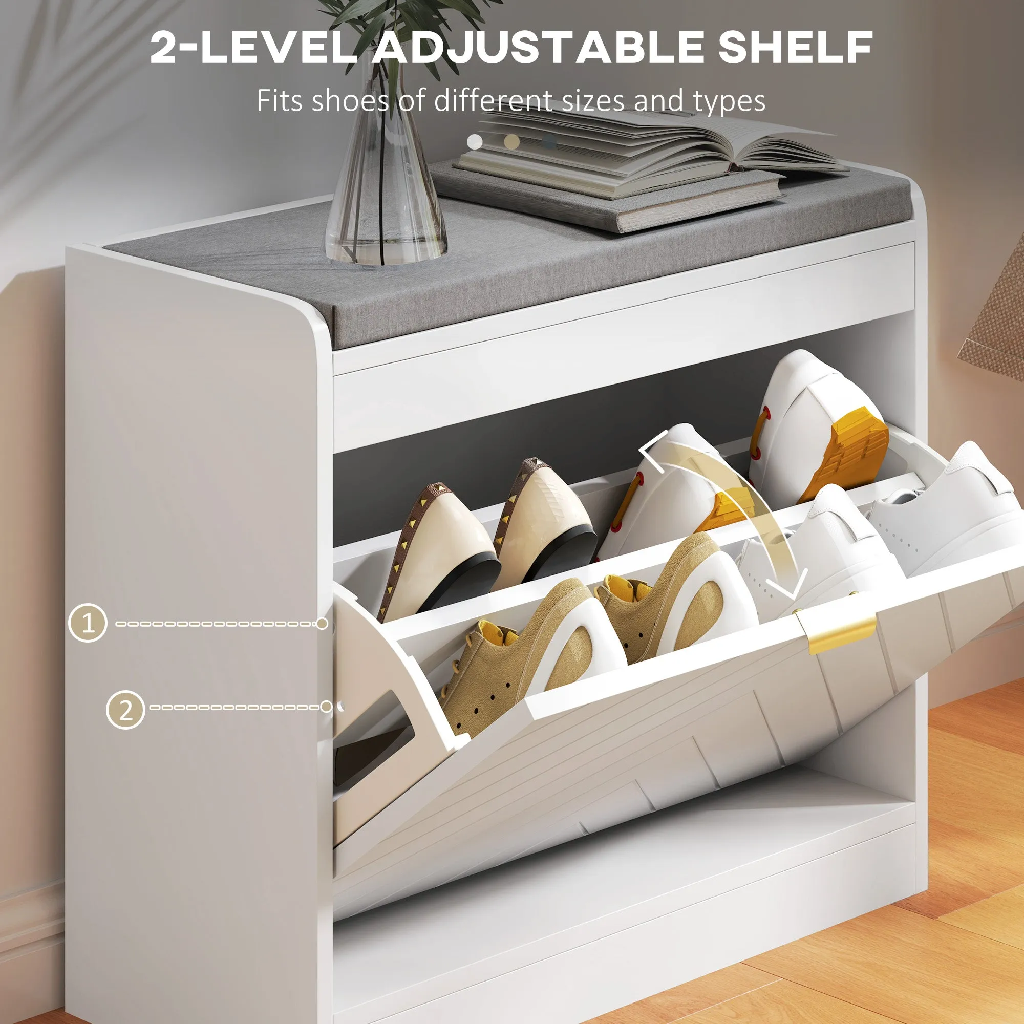 Shoe Storage with Seat, Upholstered Hallway Bench, Shoe Bench with Flip Drawer and Vent for 5 Pairs of Shoes