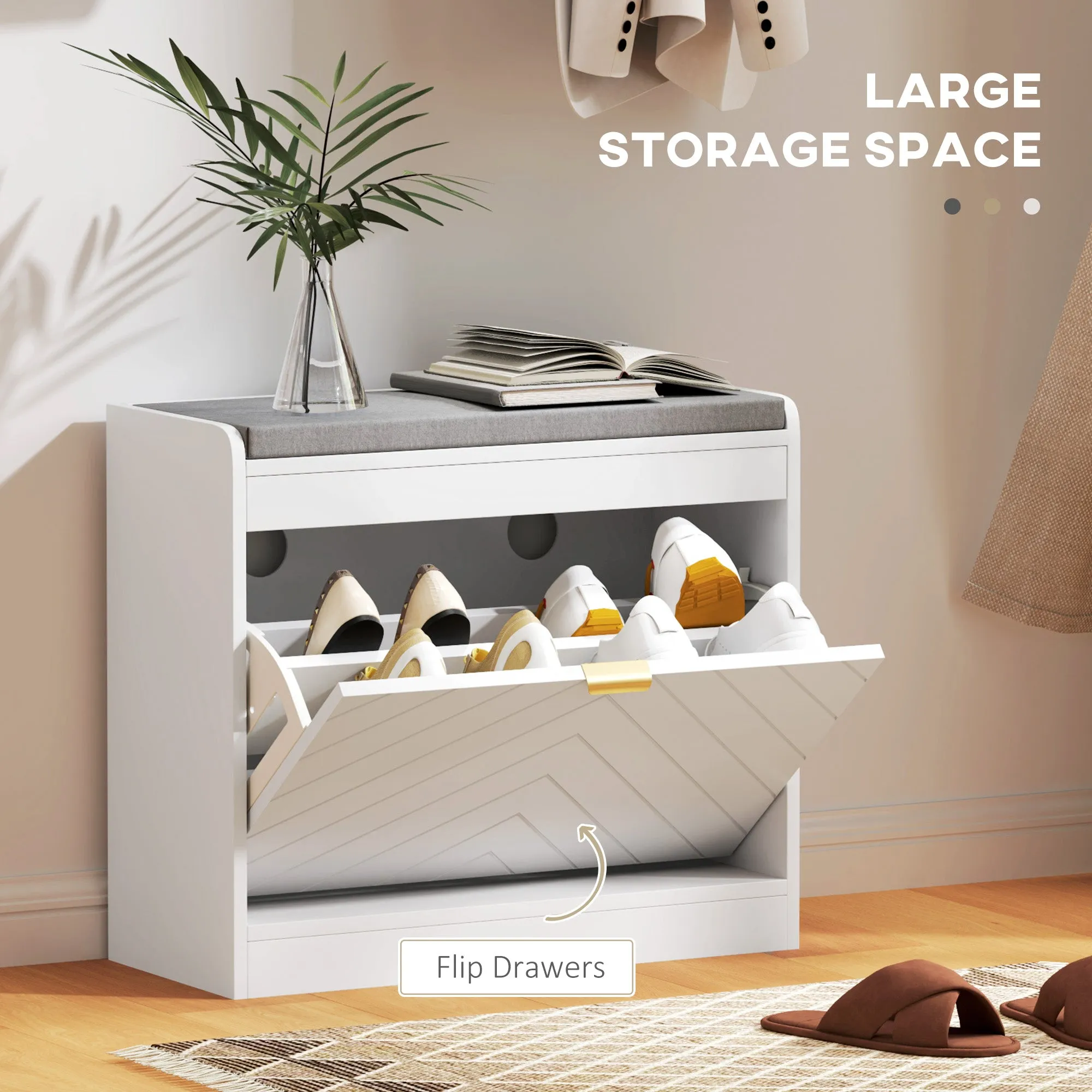 Shoe Storage with Seat, Upholstered Hallway Bench, Shoe Bench with Flip Drawer and Vent for 5 Pairs of Shoes