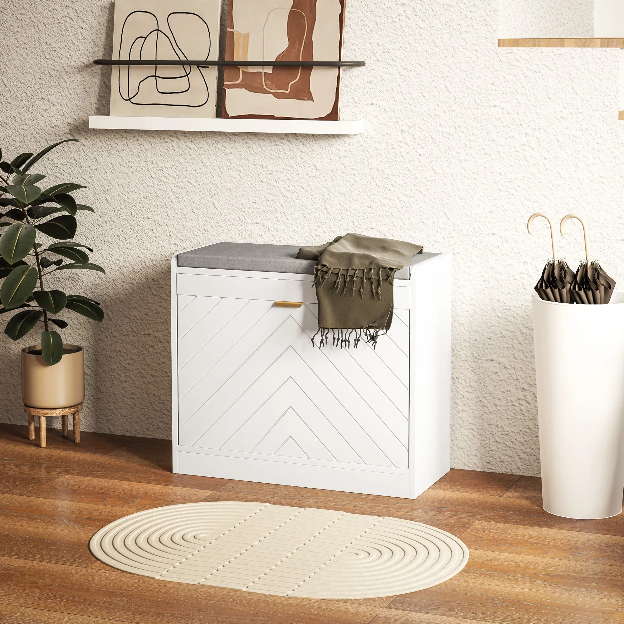 Shoe Storage with Seat, Upholstered Hallway Bench, Shoe Bench with Flip Drawer and Vent for 5 Pairs of Shoes