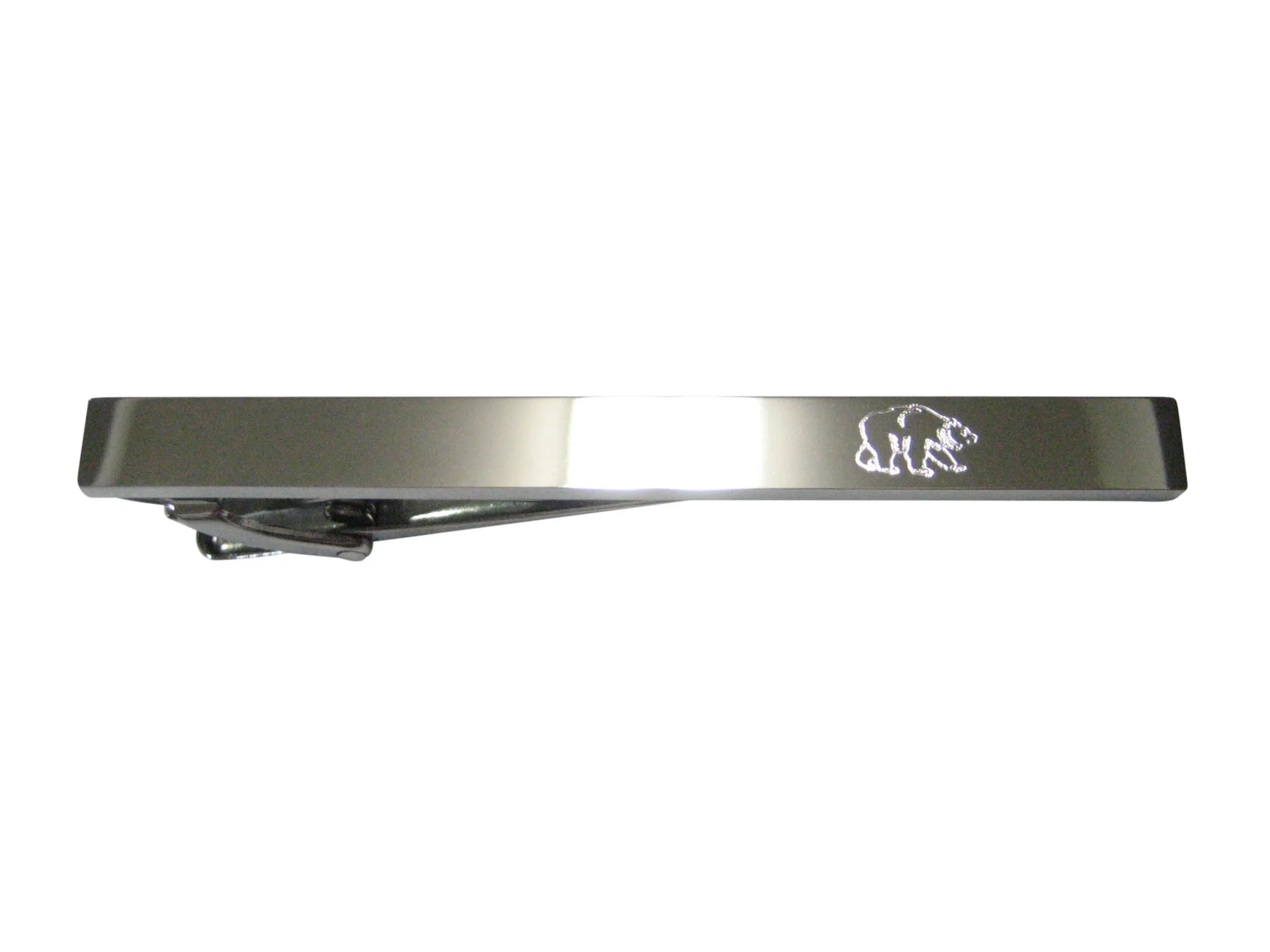 Silver Toned Etched Sleek Bear Tie Clip