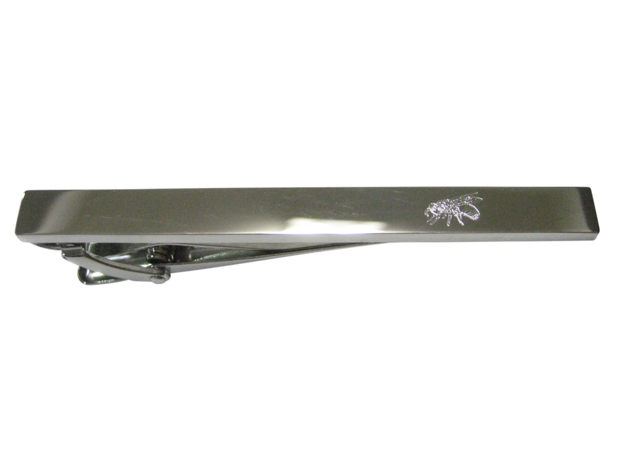 Silver Toned Etched Sleek Bee Tie Clip