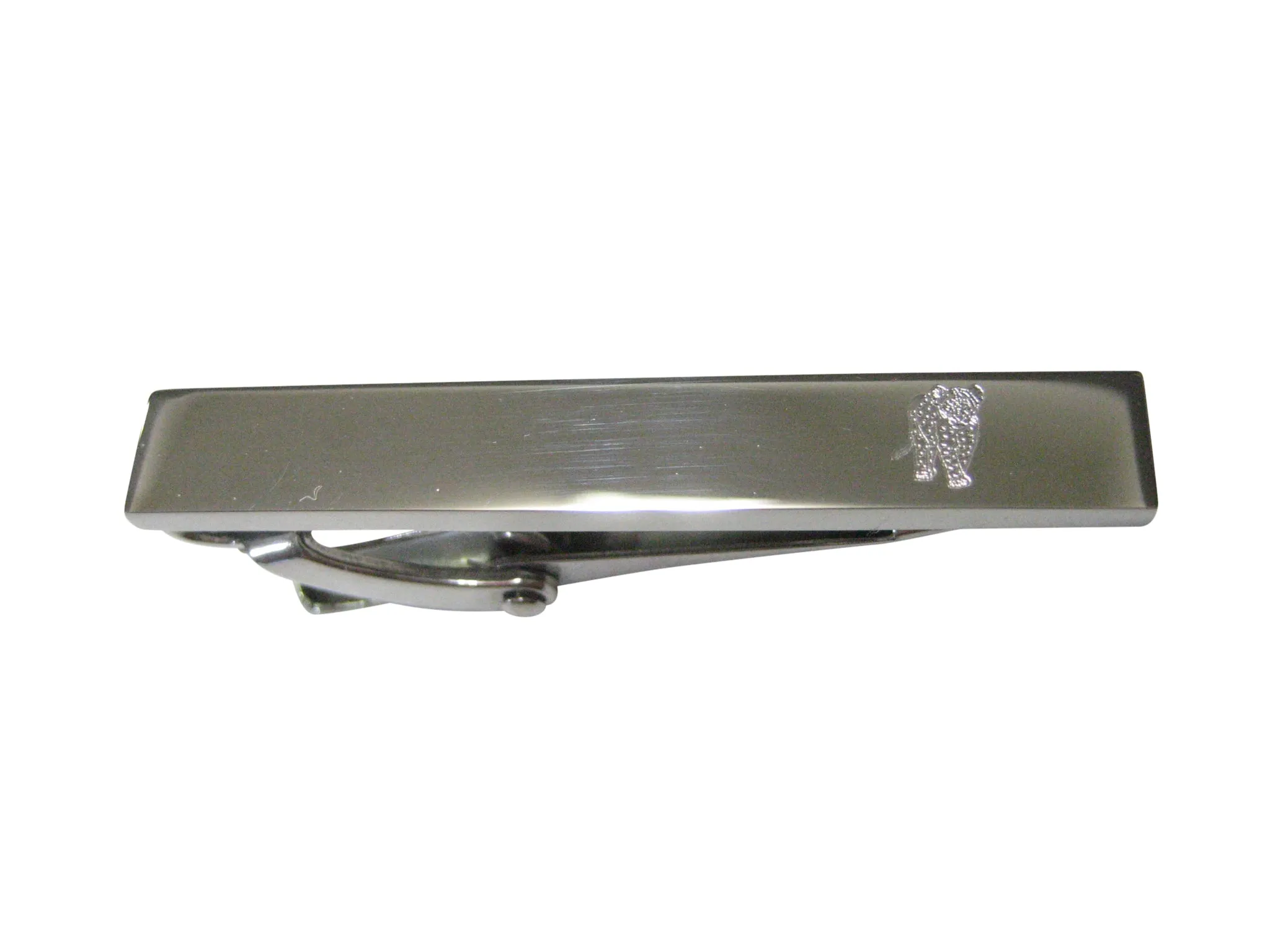 Silver Toned Etched Sleek Cheetah Cub Skinny Tie Clip