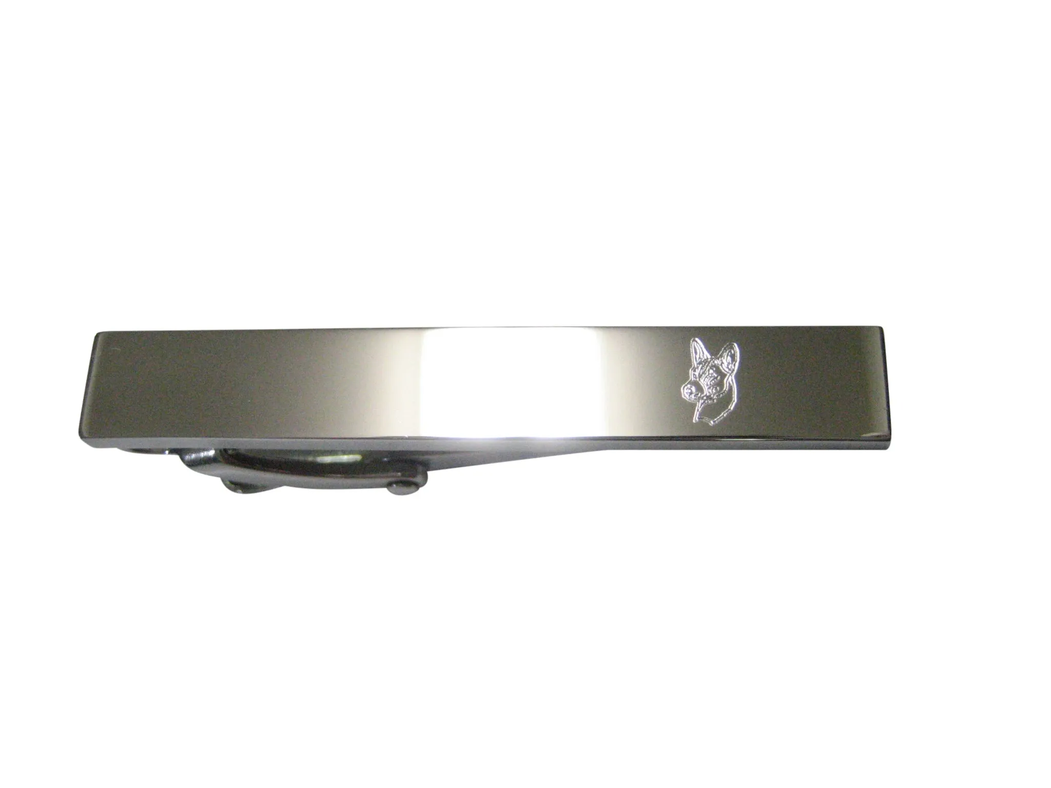 Silver Toned Etched Sleek Dog Head Skinny Tie Clip
