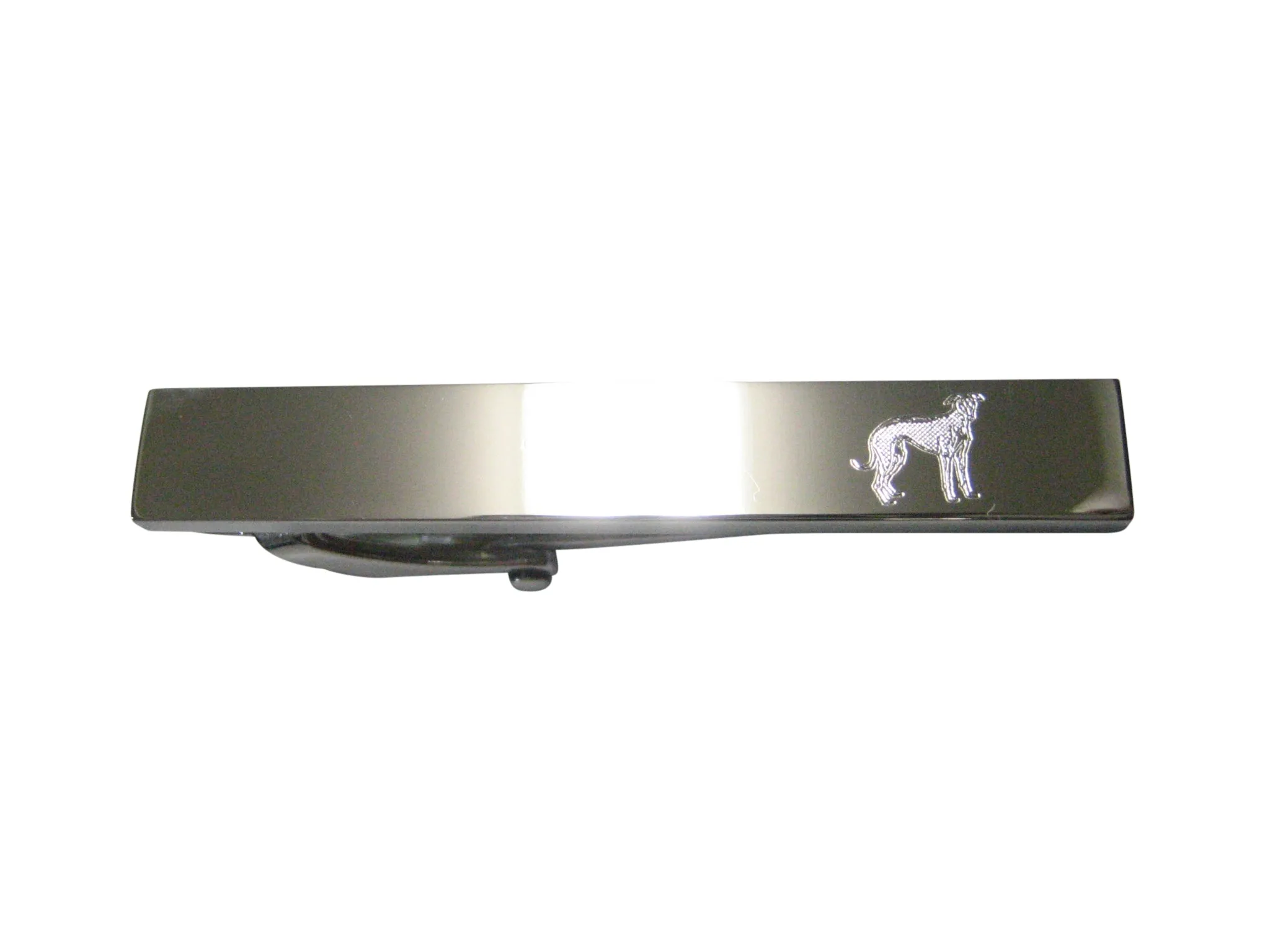 Silver Toned Etched Sleek Hound Dog Skinny Tie Clip