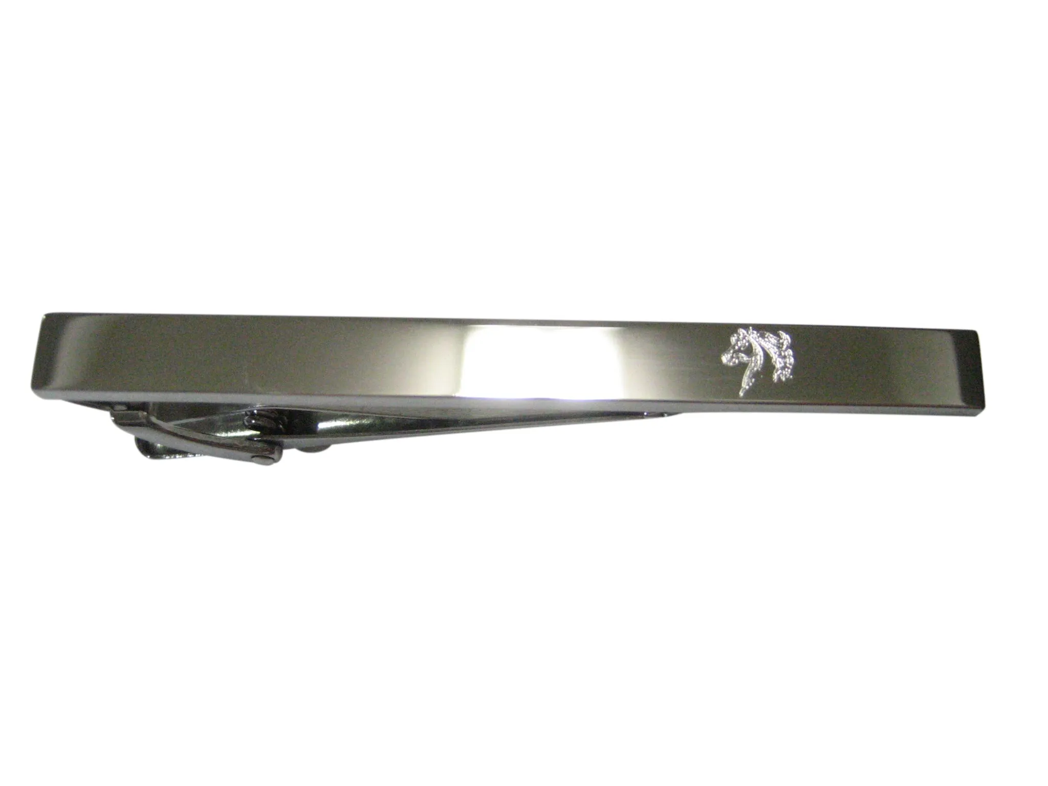 Silver Toned Etched Sleek Wild Horse Head Tie Clip