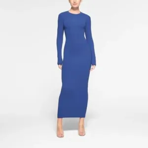 SKIMS Fits Everybody Long Sleeve Crewneck Dress in Sapphire Size Large