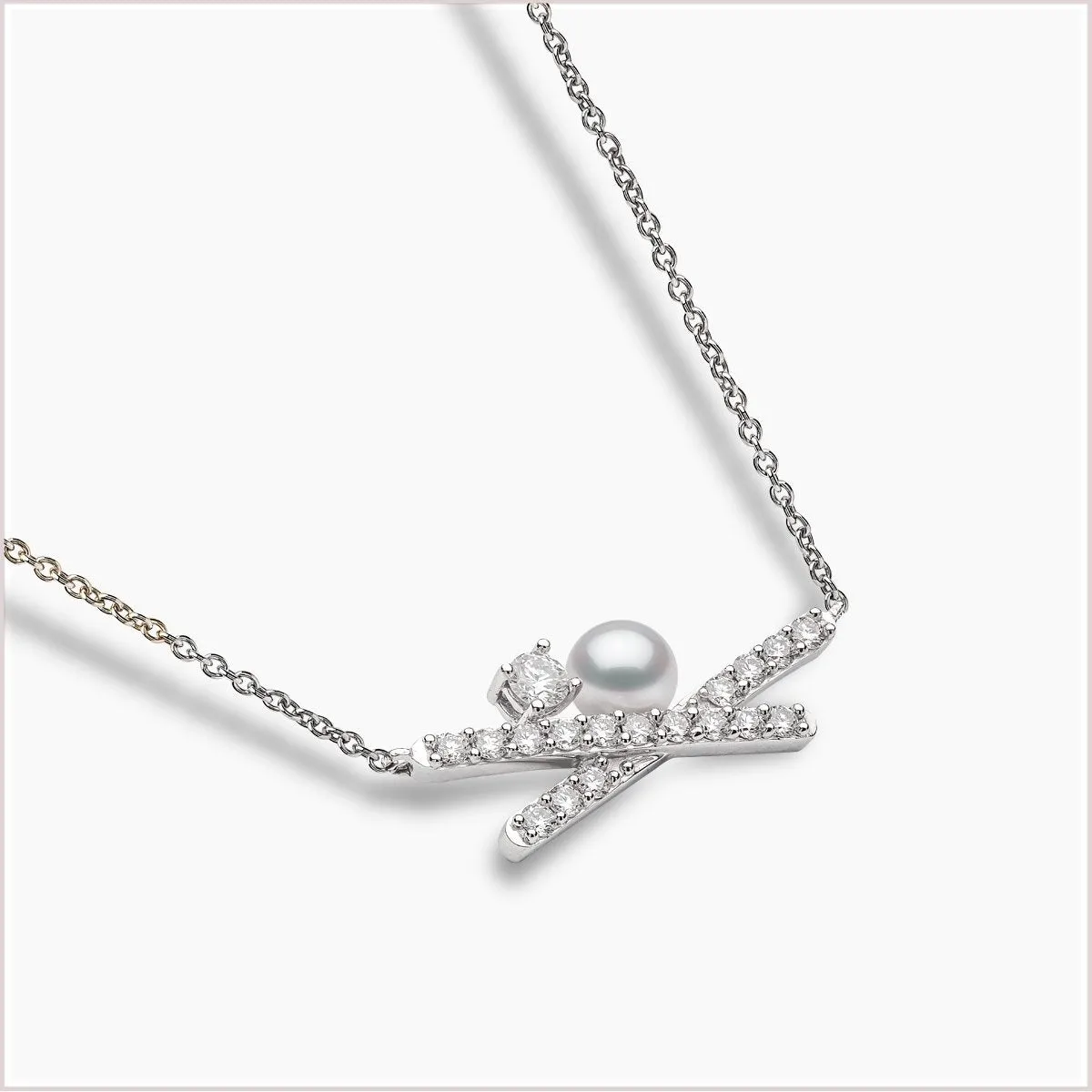 Sleek Akoya Pearl and Diamond Necklace in 18ct Gold