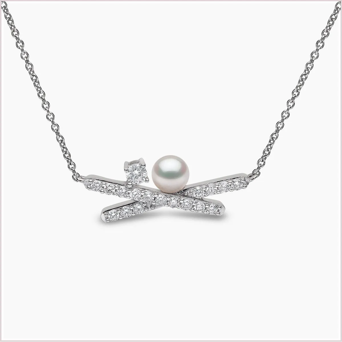 Sleek Akoya Pearl and Diamond Necklace in 18ct Gold