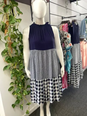 Sleeveless Tiered Gingham Dress