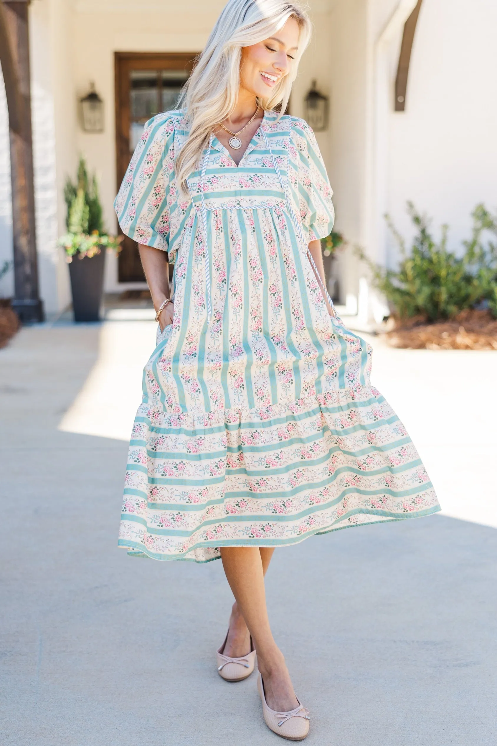 Somebody To Love Jade Green Floral Midi Dress