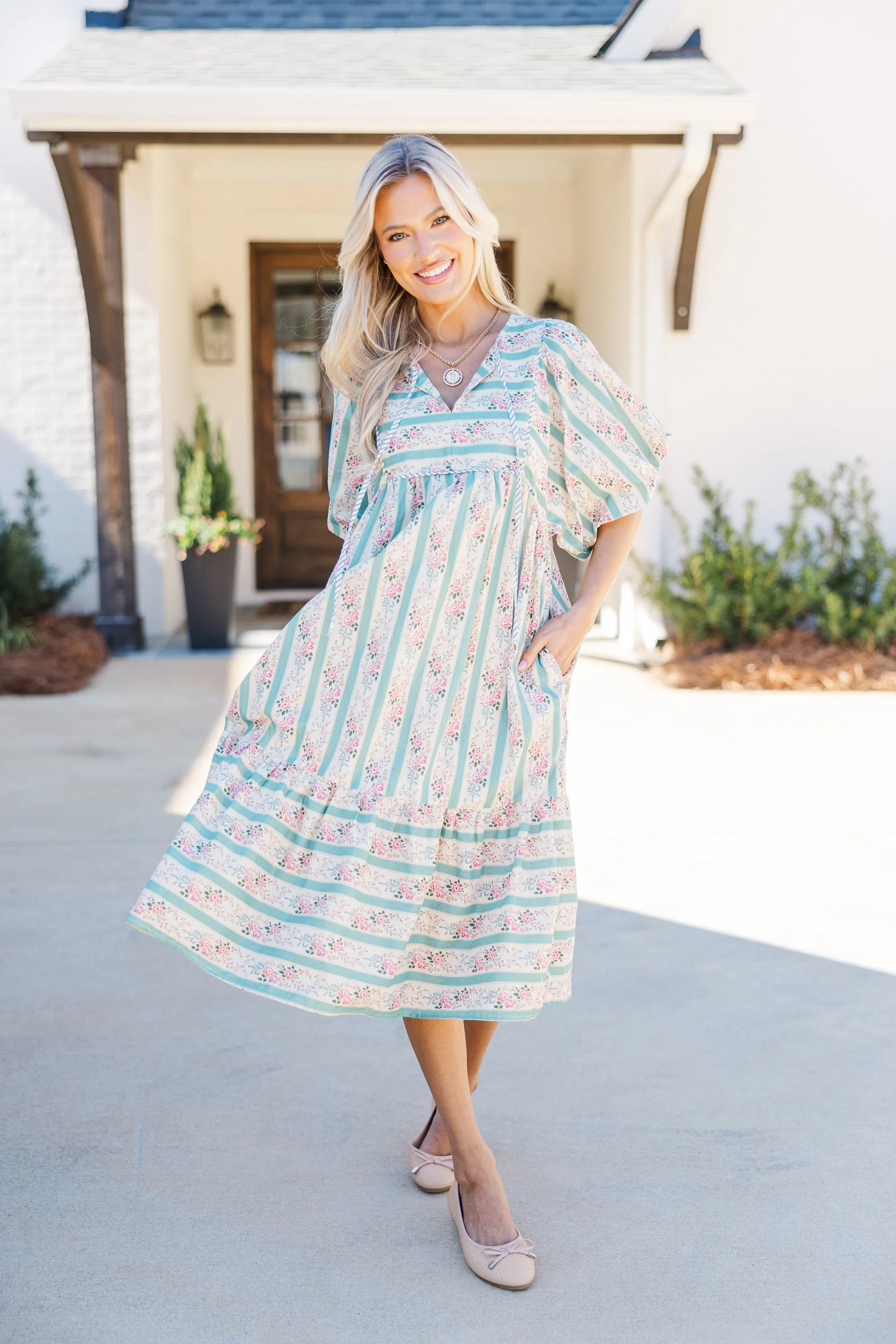 Somebody To Love Jade Green Floral Midi Dress