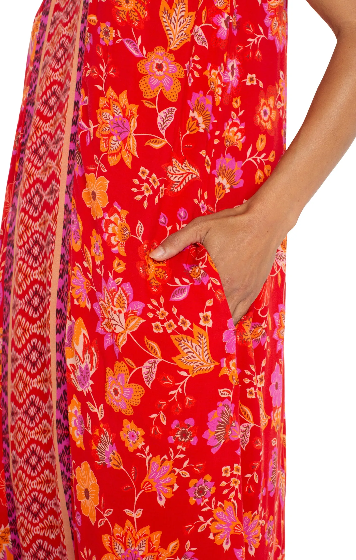 Spaghetti Strap Woven Maxi Dress | Red/Orange Floral