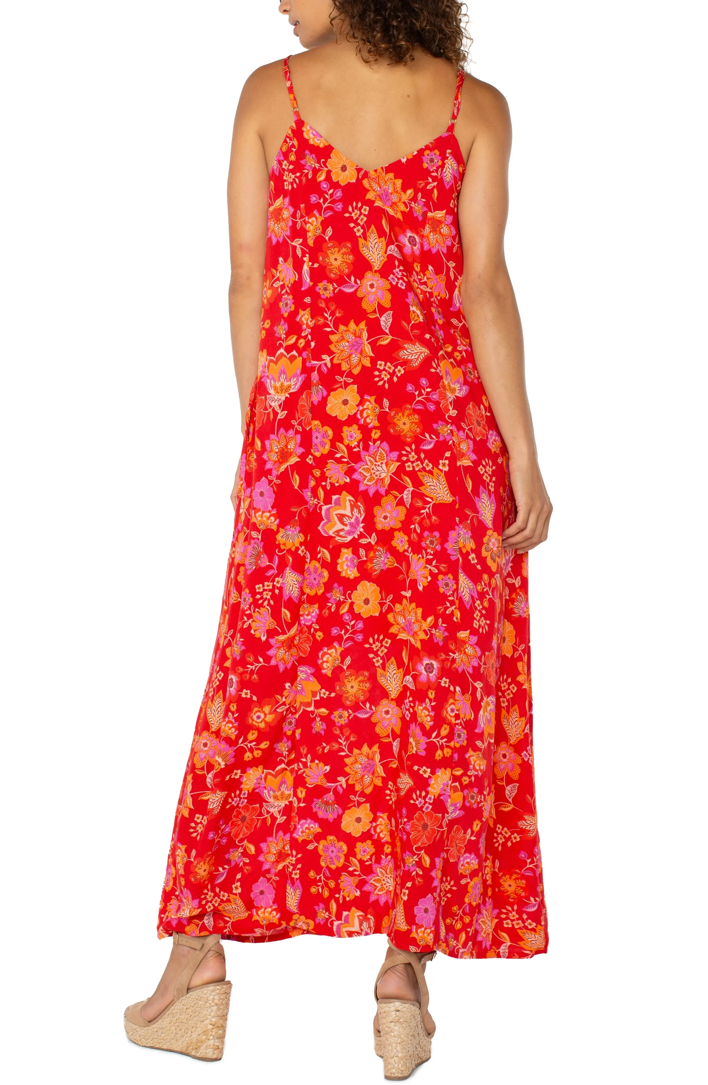 Spaghetti Strap Woven Maxi Dress | Red/Orange Floral