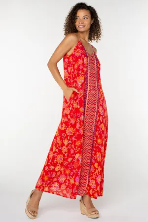 Spaghetti Strap Woven Maxi Dress | Red/Orange Floral