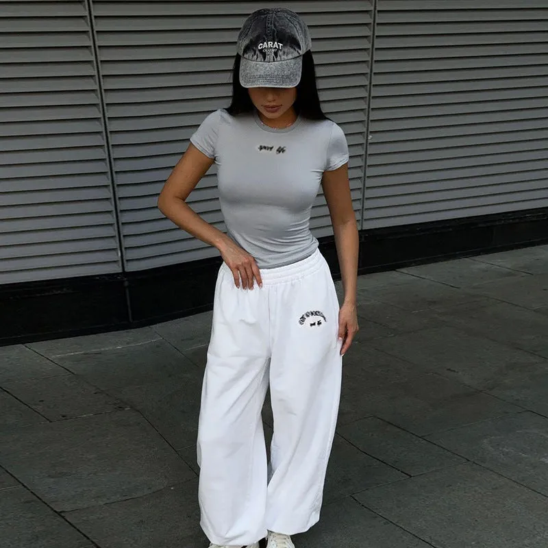 Sporty Chic Fitted Crop Top and Oversized Sweatpants Two-Piece Set